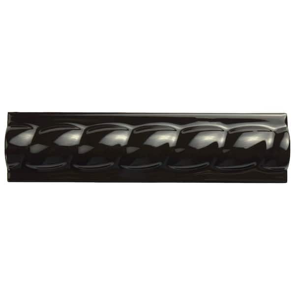 Trenza Grand Moldura Nero 2 in. x 7-7/8 in. Glossy Ceramic Wall Tile Trim