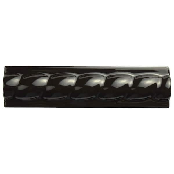 Merola Tile Trenza Grand Moldura Nero 2 in. x 7-7/8 in. Glossy Ceramic Wall Tile Trim