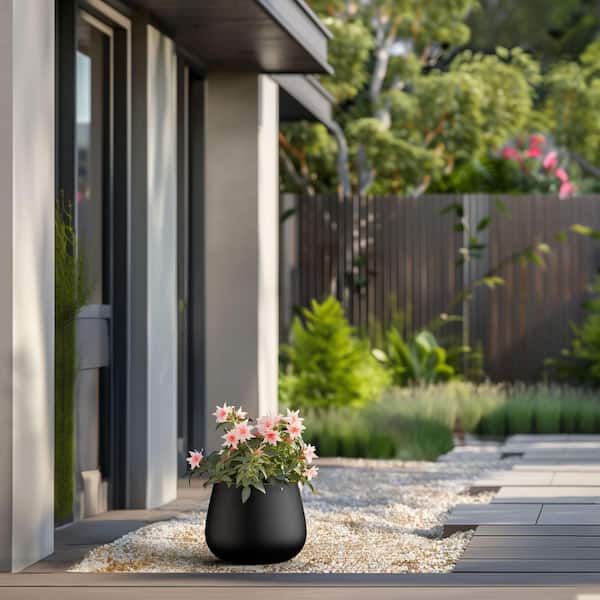 Sapcrete 10.5 in. Small Charcoal Black Concrete Round planter / Pot with Drainage Holes