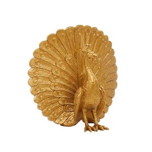 Gold Polystone Handmade Peacock Sculpture