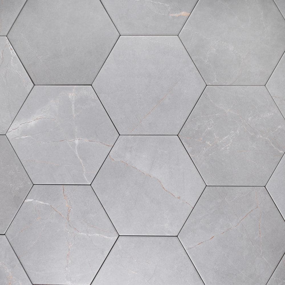 Elegance Gray Hexagon Porcelain Wall & Floor Tile 7.7" x 8.9"