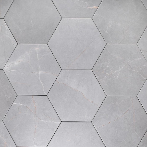 MOLOVO Elegance Hexagon 7.7 in. x 8.9 in. Matte Gray Porcelain Marble look Floor and Wall Tile (9.05 sq. ft./Case)