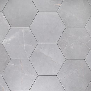 Elegance Gray Hexagon 8.9 in. x 7.7 in. Matte Porcelain Tile Sample