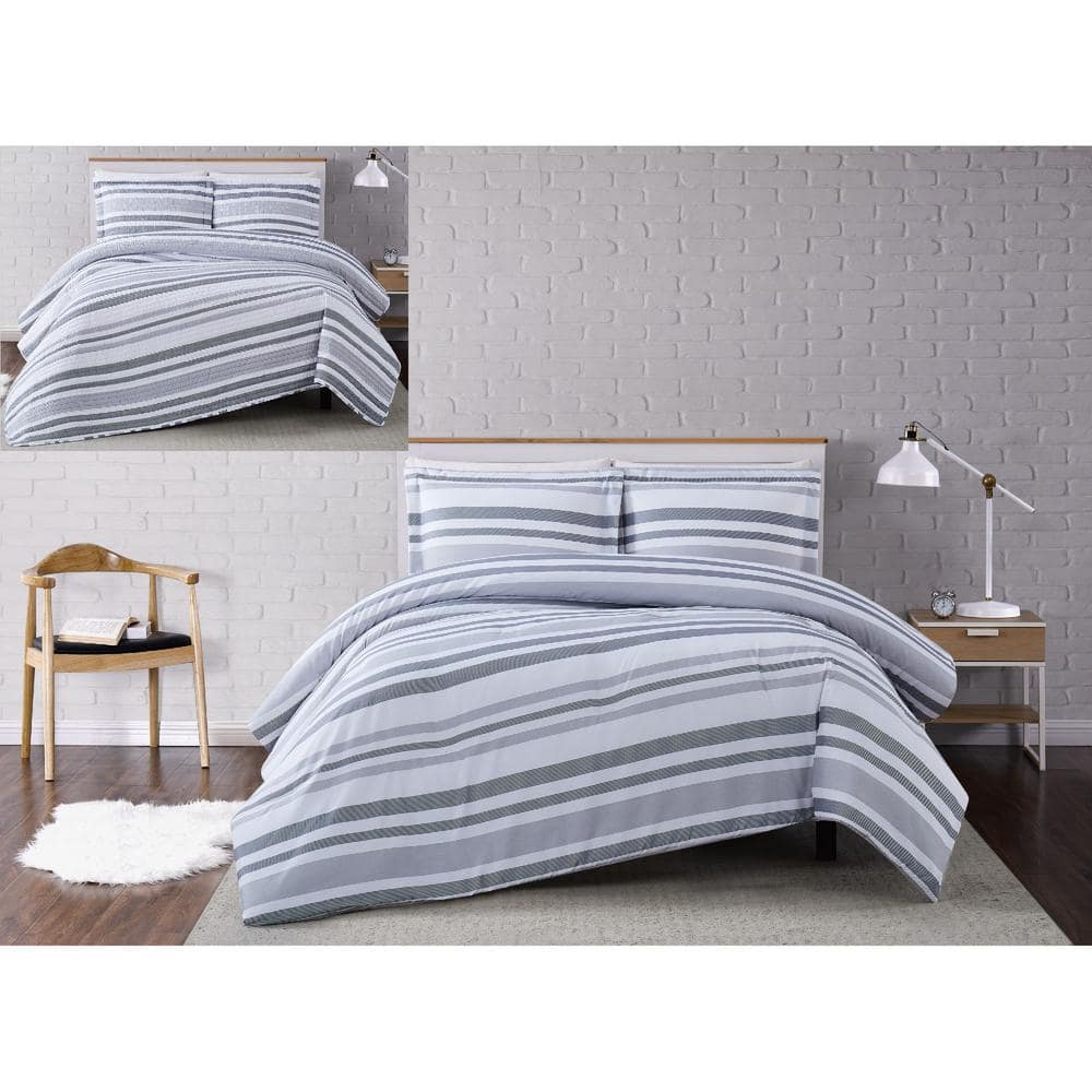 Curtis Stripe Gray Twin XL Microfiber Comforter Set
