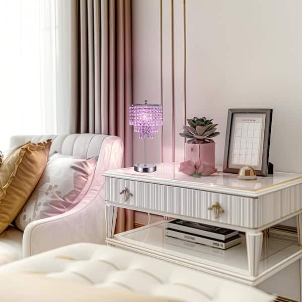 その他 univer LED-table lamp YANSUN 17 in. Chrome LED Integrated Table Lamp with Purple Crystal