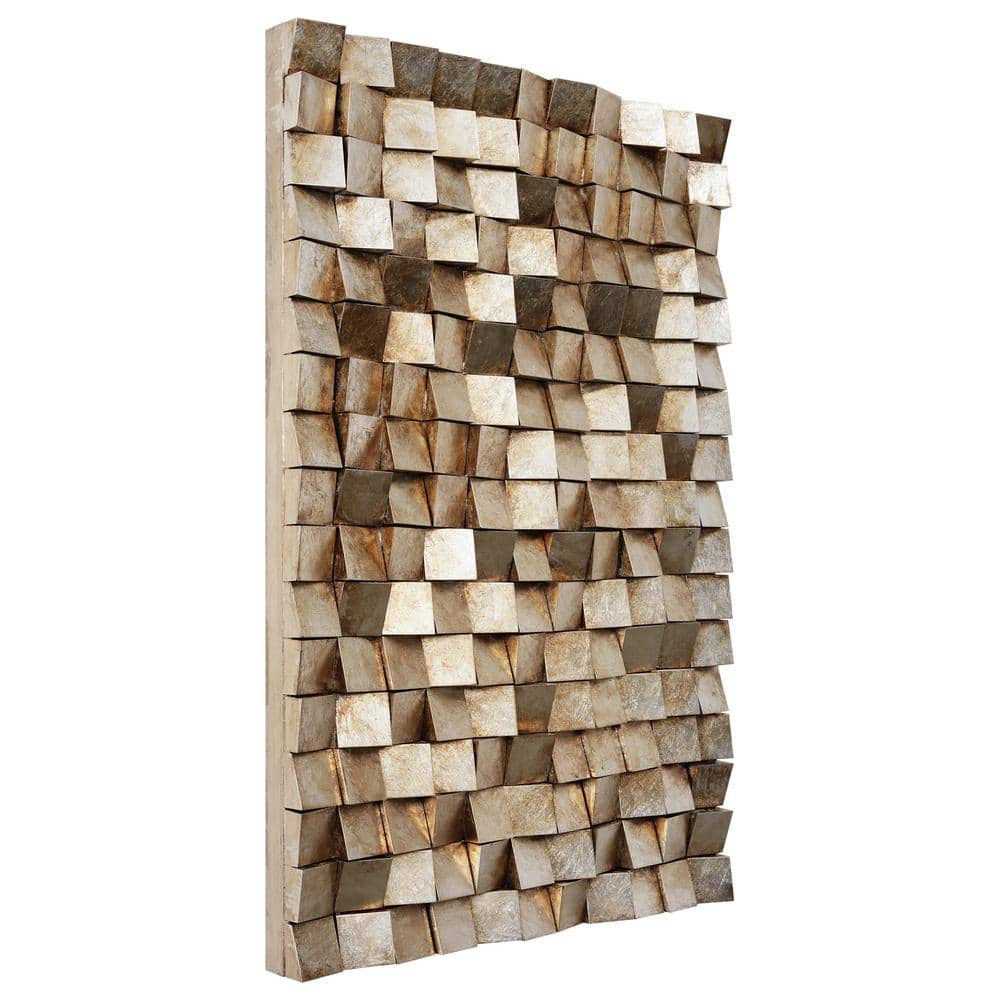 Textured Gold Leaf Wooden Block Wall Art, 48" x 30"