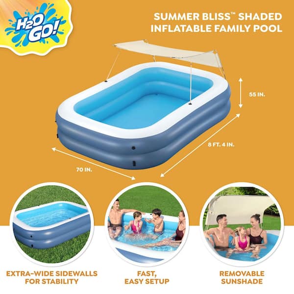 H2OGO! 8 ft. 4 in. x 70 in. Rectangle Summer Bliss Shade Inflatable Family Pool, 2-Pack