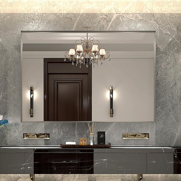 Unbranded 48 in. W x 30 in. H Rectangular Aluminium Framed Wall Bathroom Vanity Mirror in Sliver