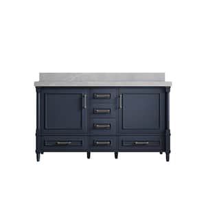 Hudson 60 in. W x 22 in. D x 36 in. H Double Sink Bath Vanity in Navy Blue with 2 in. Pearl Gray Top