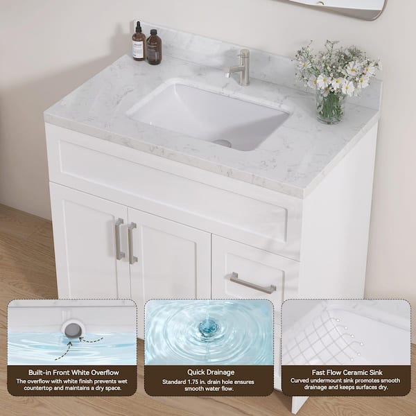 Getpro 36 in. W x 22 in. D Engineered Stone Rectangular Single