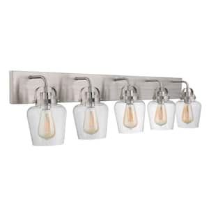 Trystan 38 in. 5-Light Brushed Polished Nickel Finish Vanity Light with Clear Glass