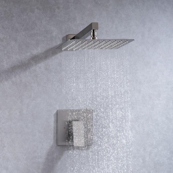 10 in. Shower Head Single-Handle 1-Spray Square High Pressure Shower Faucet in Brushed Nickel (Valve Included)