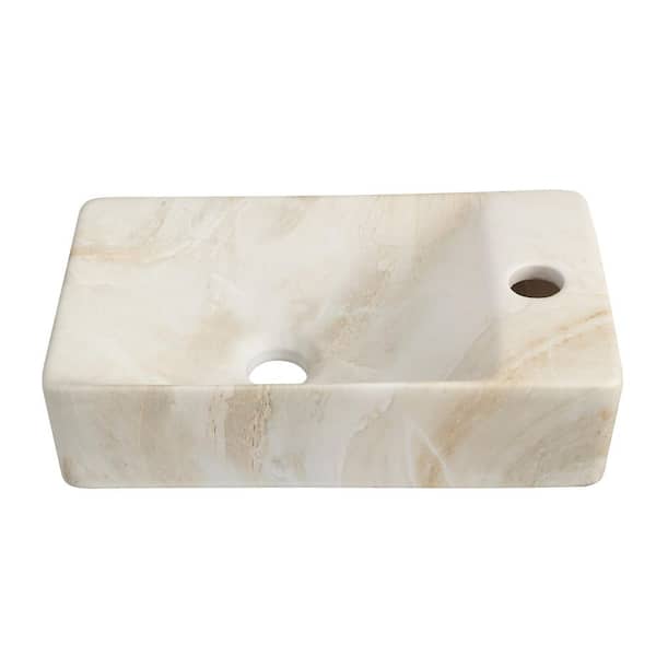 Felix 15 in. W x 8 in. D Modern Wall Mounted Rectangular Ceramic Mini Sink, Right-Side Faucet, Beige Marble Effect