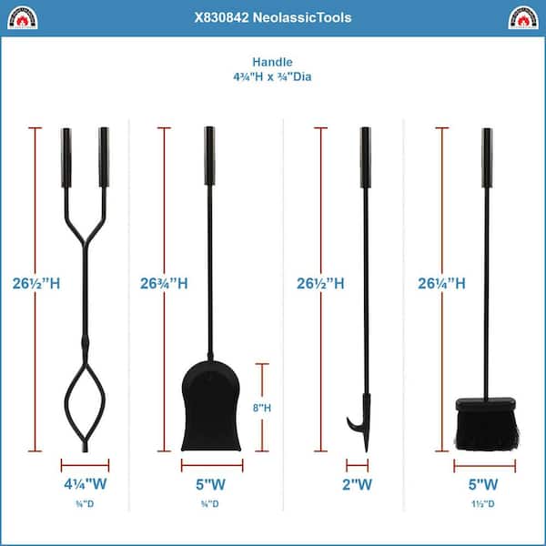 30 in. Tall 5-Piece Black Neoclassic Fireplace Tool Set with Round Base
