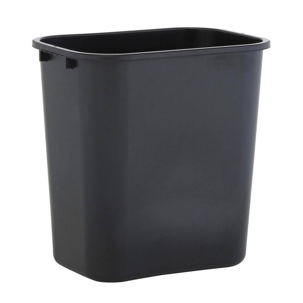 Black Rectangular Plastic Office Wastebasket 15"