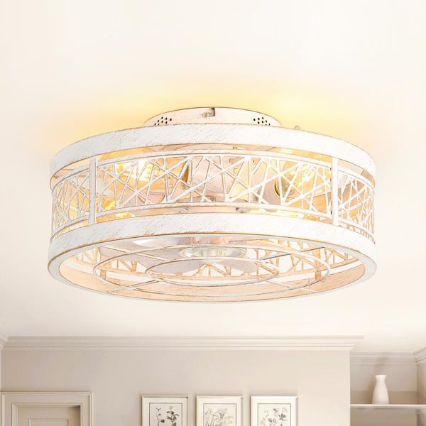 Breezary 16.5 in. Indoor Gold/White Flush Mount Caged Ceiling Fan with Light Kit and Remote Control Included