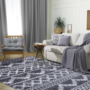 Rhea Cream-Black 8 ft. x 10 ft. Geometric Bohemian Plush Shag Polypropylene Area Rug