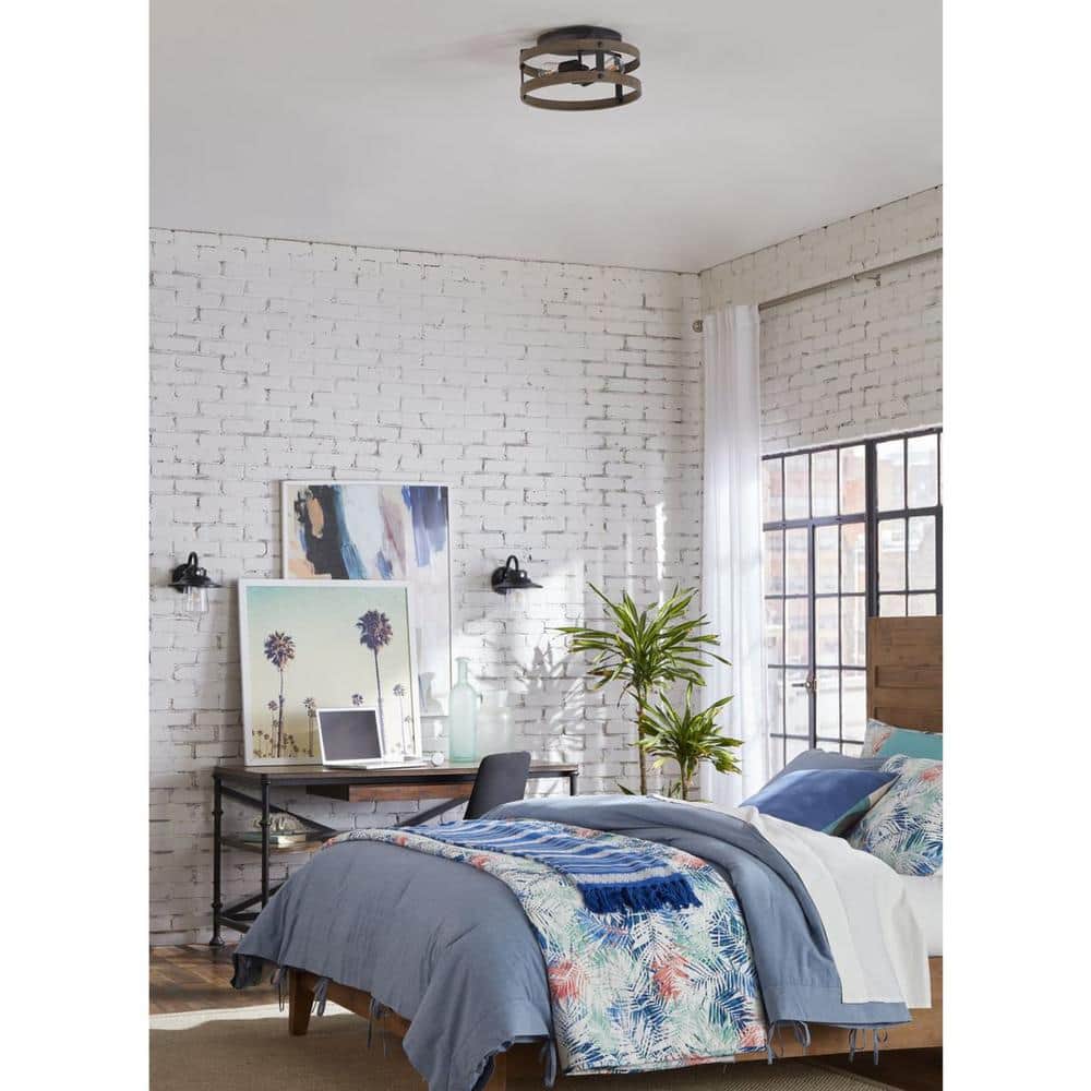 Gulliver 14'' Graphite Modern Farmhouse Flush Mount Ceiling Light with Faux-Wood Accents