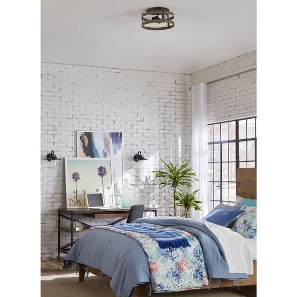 Gulliver 22 in. 2-Light Graphite and Weathered Driftwood Farmhouse Flush Mount Ceiling Light