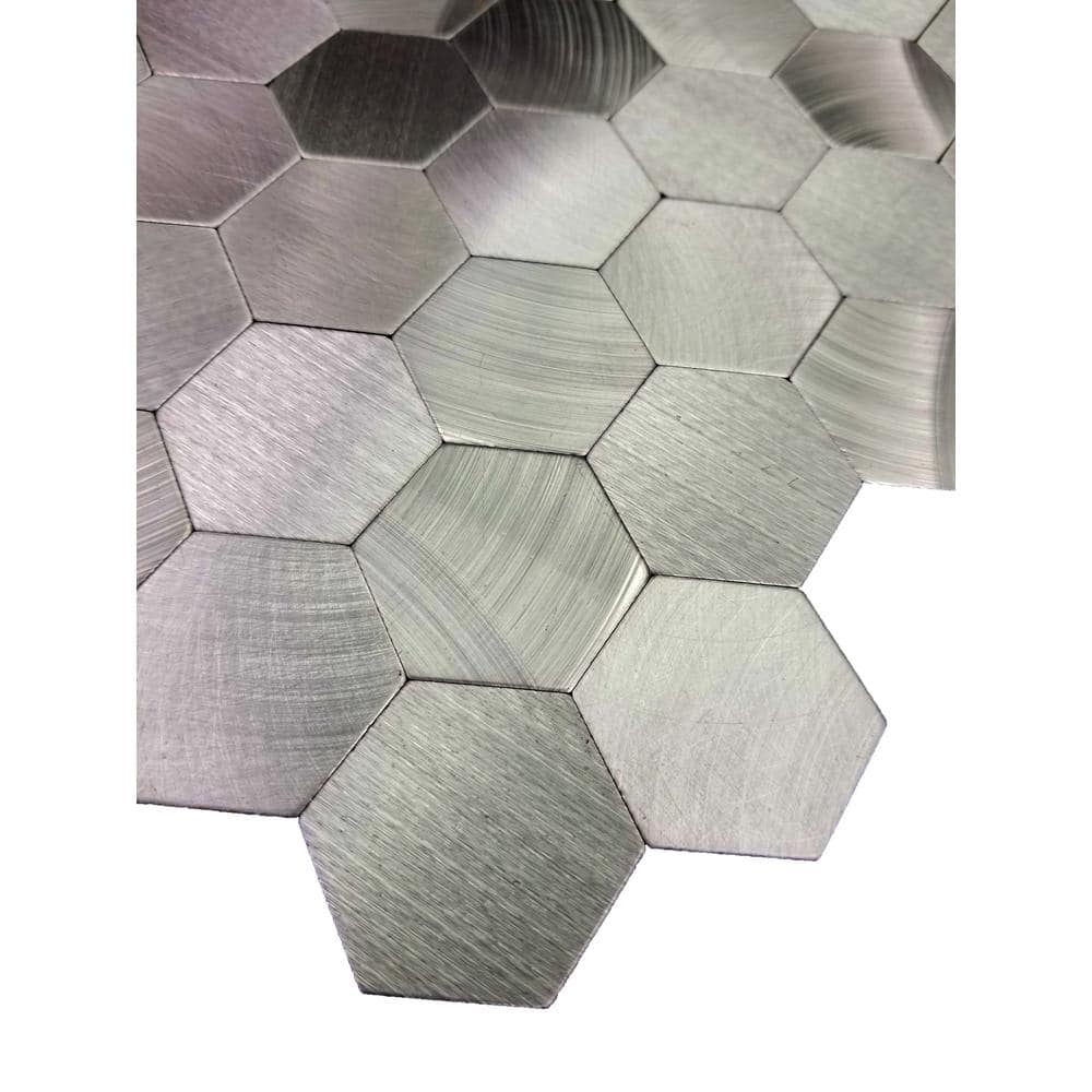 Silver 12x12 Aluminum Hexagon Mosaic Tile
