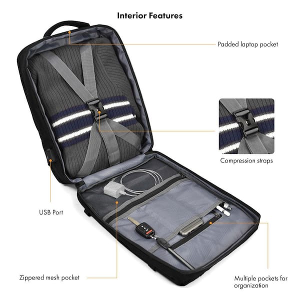Travel Select Grayville 16.5 in. Black Multifunctional Expandable