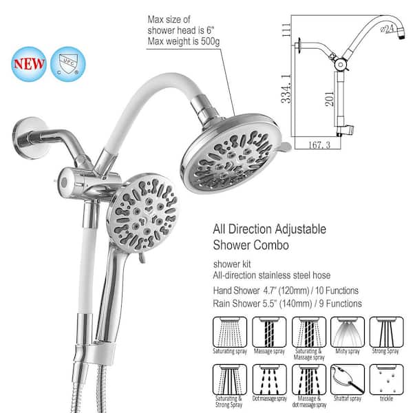 Single-Handle 8-Spray Dual Shower Faucet Set Trim Kit 1.8 GPM with Drip Free High Pressure Valve in. Polished Chrome