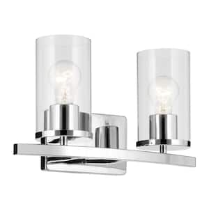 Crosby 15.25 in. 2-Light Chrome Contemporary Bathroom Vanity Light with Clear Glass