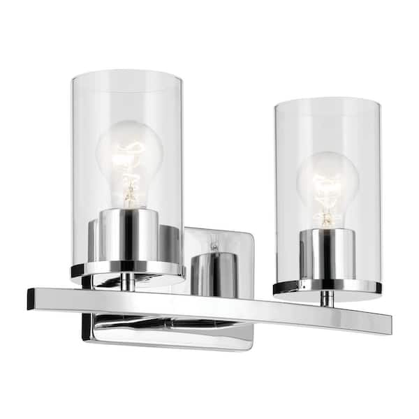 KICHLER Crosby 15.25 in. 2-Light Chrome Contemporary Bathroom Vanity Light with Clear Glass