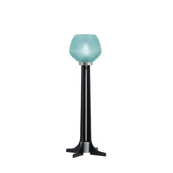 Unbranded Delgado 22 in. Graphite Matte Black Accent Lamp Turquoise Textured Glass Shade