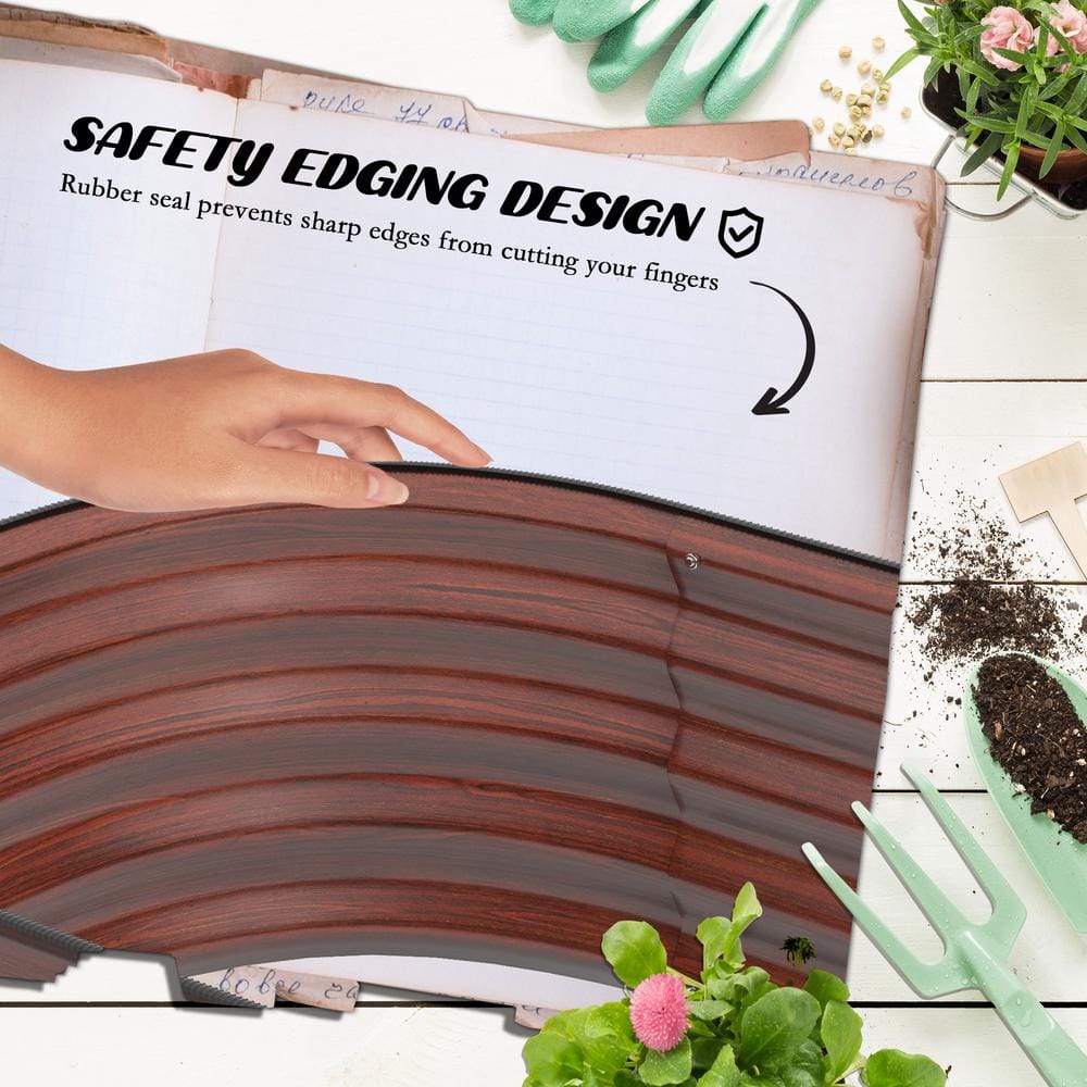 Brown Galvanized Steel Raised Garden Bed Planter Box with Safety Edging