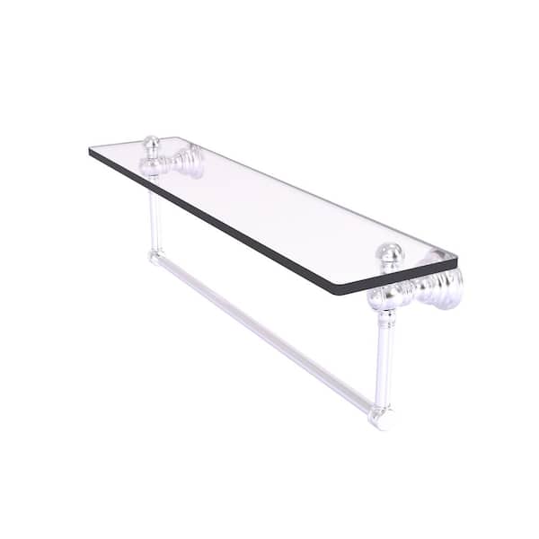 Allied Brass Carolina 22 in. x 7 in. x 5.54 in. Brass Rectangular Glass Shelf with Integrated Towel Bar in Satin Chrome