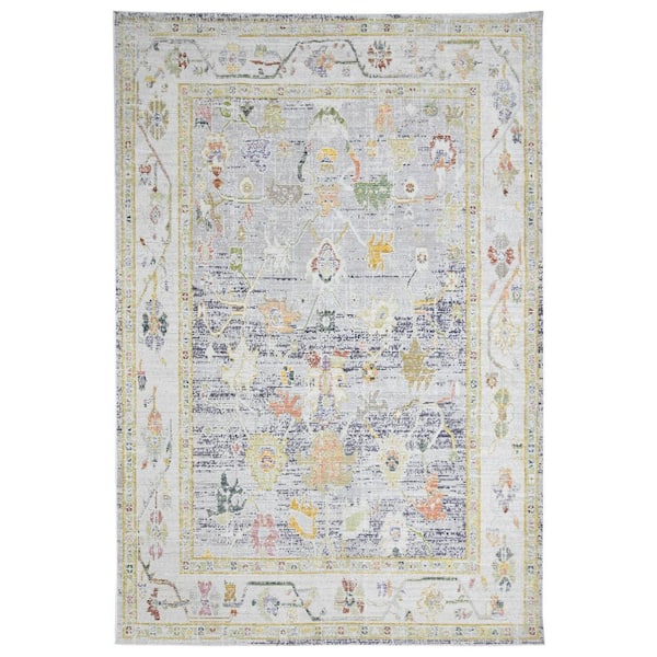 Century 6 ft. X 8 ft. Blue Oriental, Floral, Border Area Rug