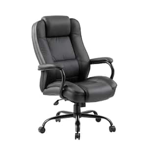 Black Leather Big and Tall Desk Chair Heavy Duty Black Steel Constuction, 400 LB Capacity