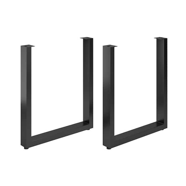 (2-Pack) 28-inch (710 mm) U-Shaped Steel Table Leg with Levelling Glide,  Matte Black Finish