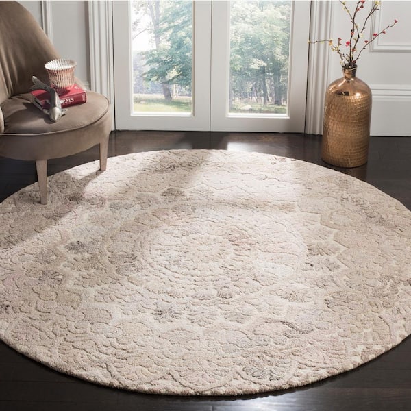 Marquee Beige/Ivory Doormat 3 ft. x 3 ft. Floral Oriental Round Area Rug