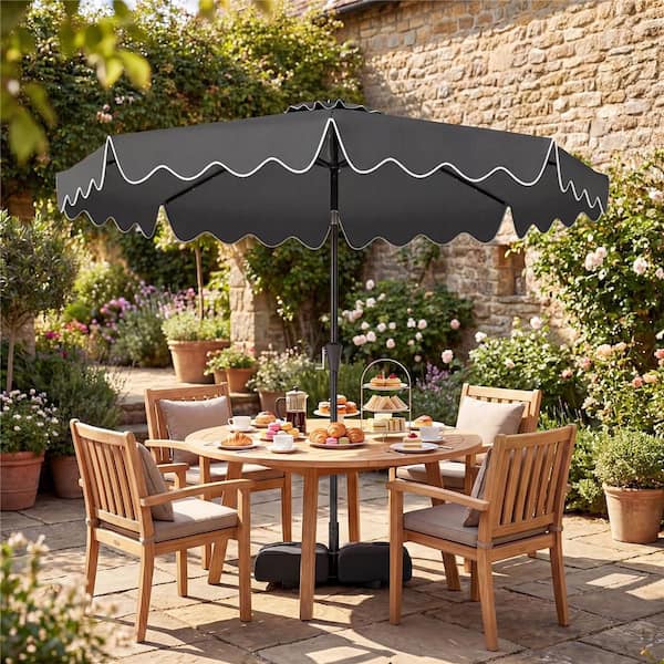 costway solar powered patio umbrella 10 ft Outdoor with LED Lights and Weighted Base-Gray which could automatically charge during the day and illuminate your nights with a cozy glow 10 ft 360? Rotation Solar
