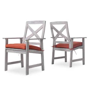 Tulle Solid Wood Outdoor Dining Chair with Red Brick Cushion (Set Of 2)