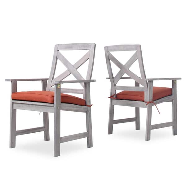 Cambridge Casual Cambridge Casual Tulle Solid Wood Outdoor Dining Chair with Red Brick Cushion (Set Of 2)