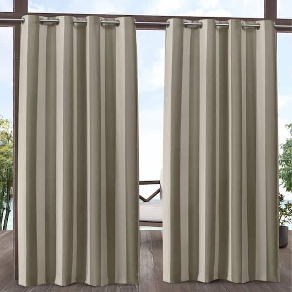 EXCLUSIVE HOME Canopy Stripe Taupe / Sand Stripe Light Filtering Grommet Top Indoor/Outdoor Curtain, 54 in. W x 84 in. L (Set of 2)