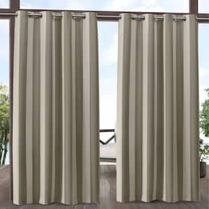 Canopy Stripe Taupe/Sand Polyester 54 in. W x 96 in. L Indoor Outdoor Grommet Top Light Filtering Curtain (Double Panel)