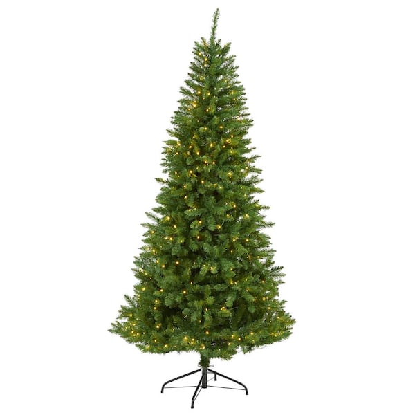 Nearly Natural 6.5 ft. Pre-Lit Green Valley Fir Artificial Christmas Tree with 350 Clear LED Lights