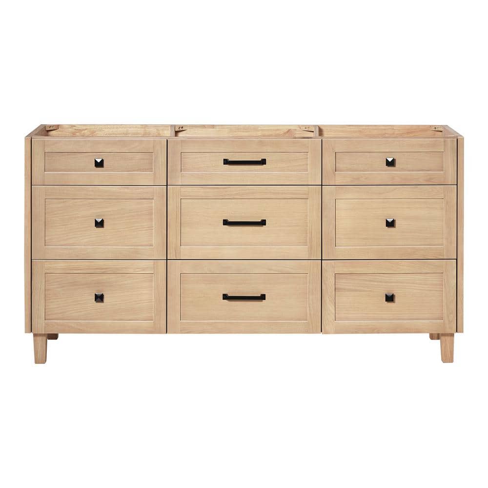 Monroe 66" Light Oak Freestanding Vanity Cabinet with Black Hardware
