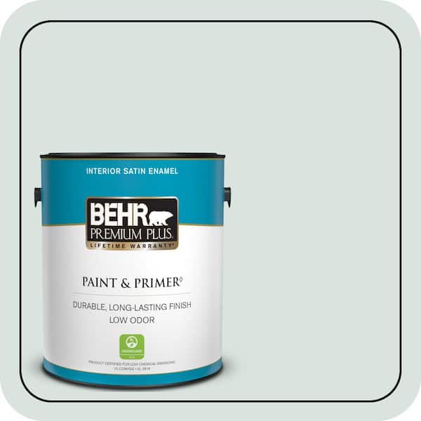 BEHR PREMIUM PLUS 1 gal. #N430-1 Mountain Peak White Satin Enamel Low Odor Interior Paint & Primer
