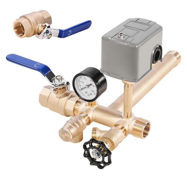 8-Piece Brass Well Tank Tee Kit, 1 in. x 11 in. with 40/60 PSI Switch & Gate Valve, Fits Tanks up to 16 in. Diameter