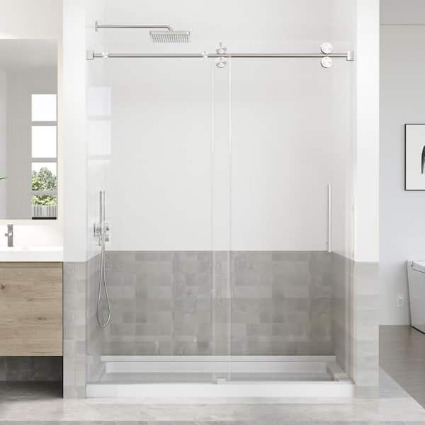 Opvande 56-60 in. W x 76 in. H Sliding Frameless Shower Door in Brushed Nickel Finish with 3/8 in. (10 mm) Tempered Glass