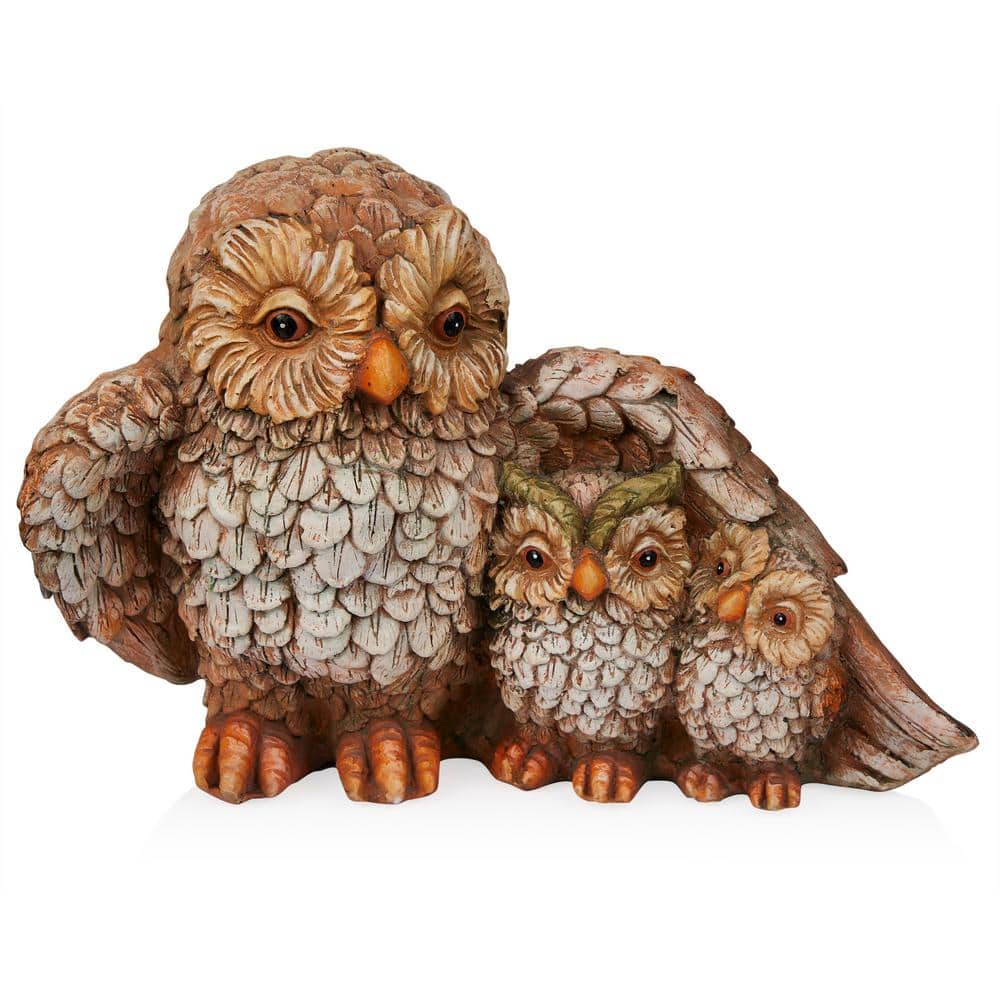 11 in. Owl Mom Wing Protecting Two Baby Owlettes Statuary