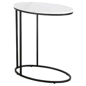 Enzo 20 in. Blackened Bronze Oval Faux Marble Side Table