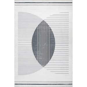 Camila Machine Washable Light Grey 5 ft. x 8 ft. Abstract Area Rug
