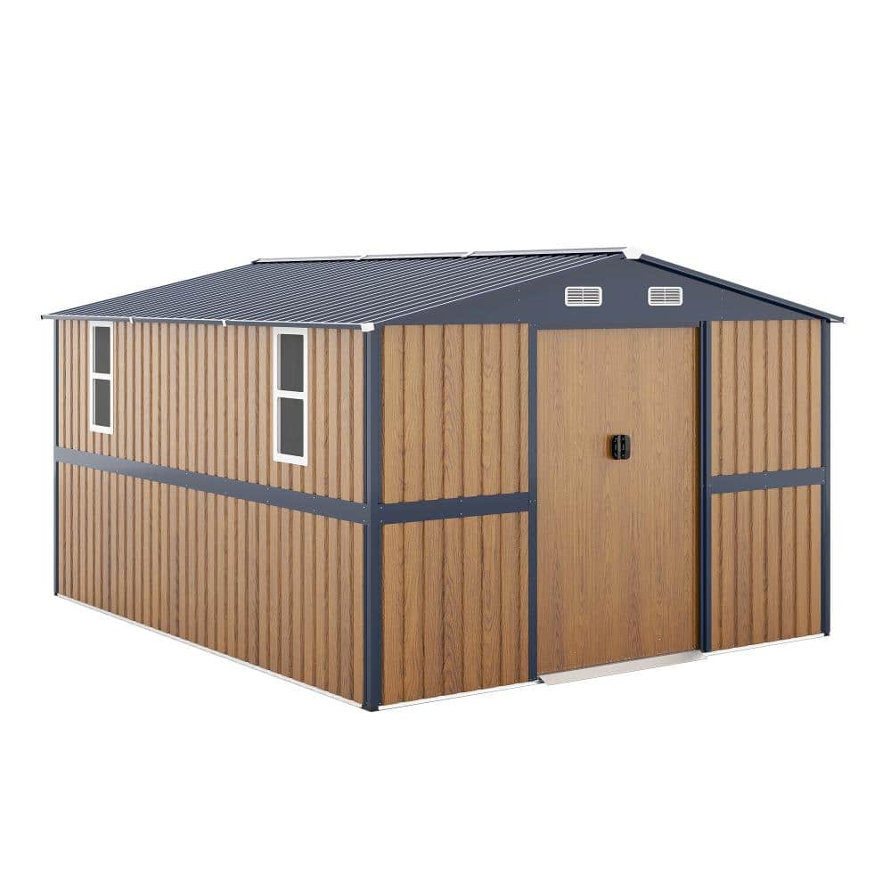 JPJPUU 10*12 FT Yellow Metal Shed with Lockable Doors, 2 Windows
