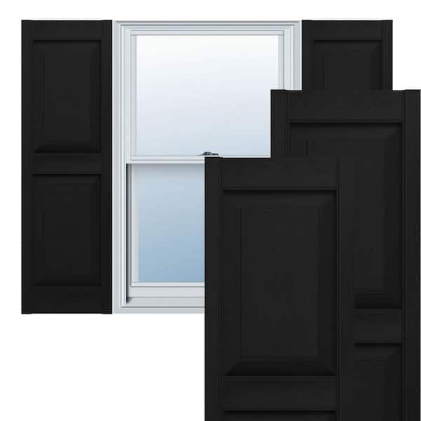 Ekena Millwork 12 in. x 63 in. Lifetime 2 Equal Raised Panel Vinyl Standard Shutters Pair in Black